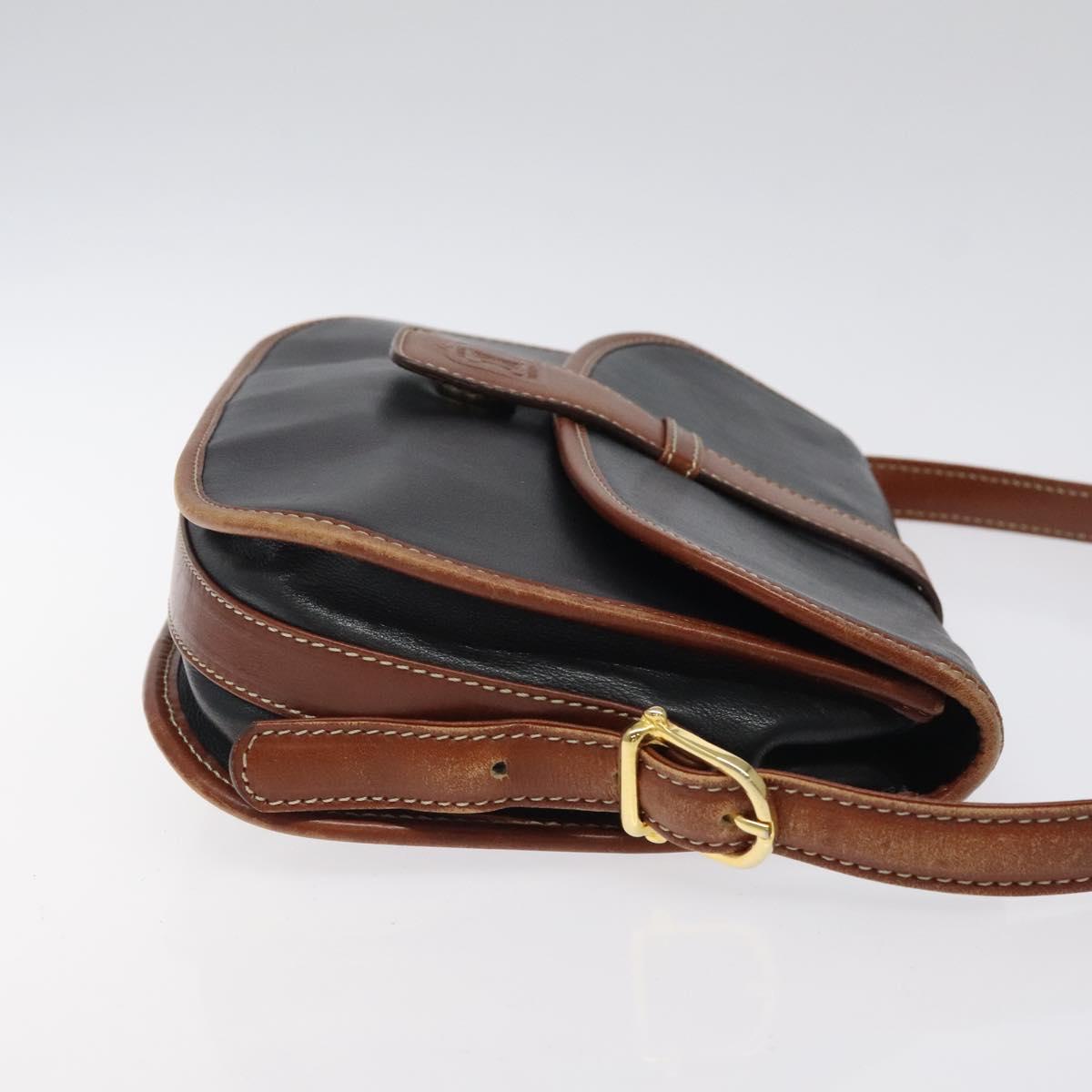 CELINE Shoulder Bag Leather Black Gold Auth BA1619