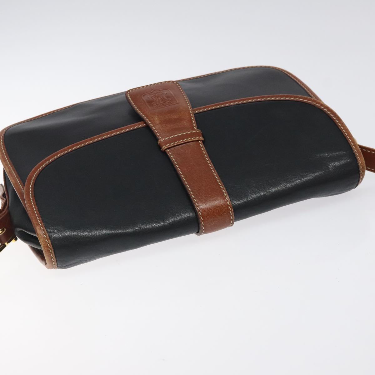 CELINE Shoulder Bag Leather Black Gold Auth BA1619