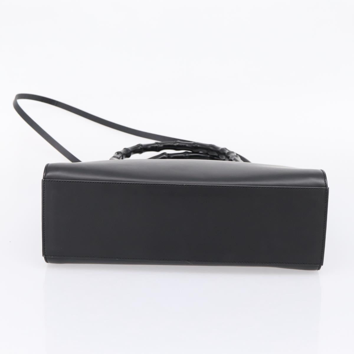 GUCCI Bamboo Hand Bag Leather 2way Black Silver 002 1016 Auth BA16192