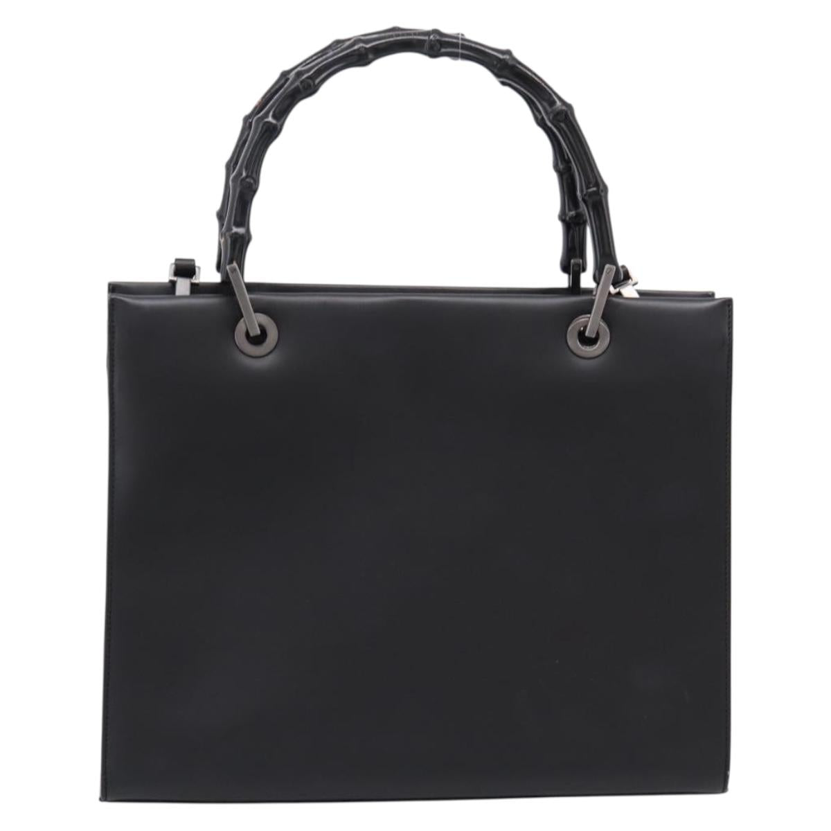 GUCCI Bamboo Hand Bag Leather 2way Black Silver 002 1016 Auth BA16192