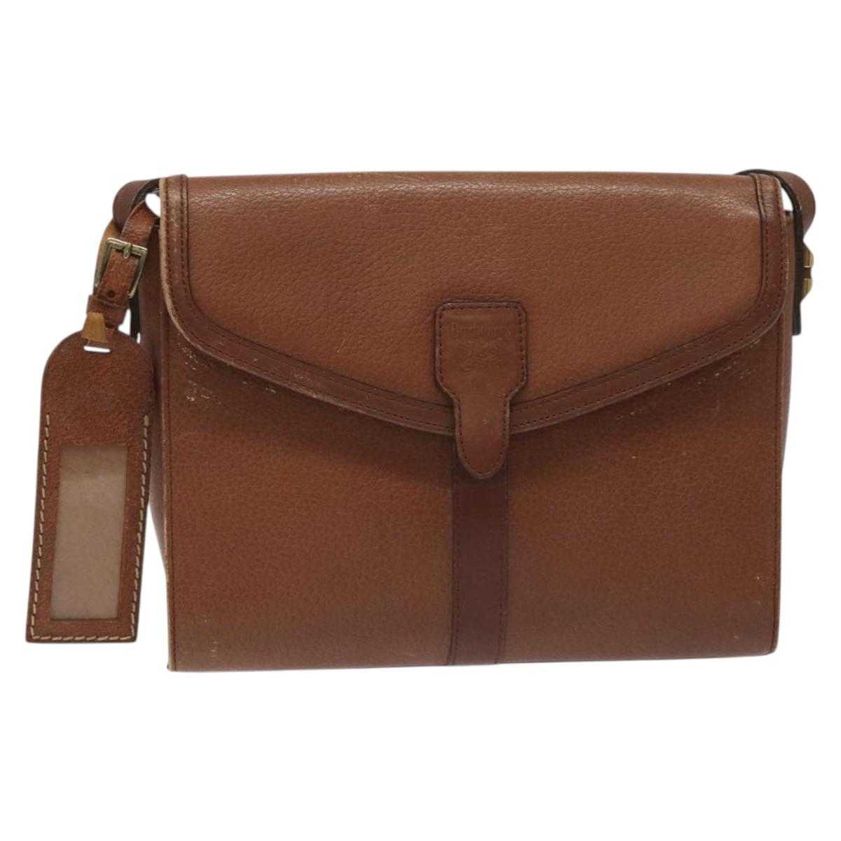 Burberrys Shoulder Bag Leather Brown Gold Auth BA1620