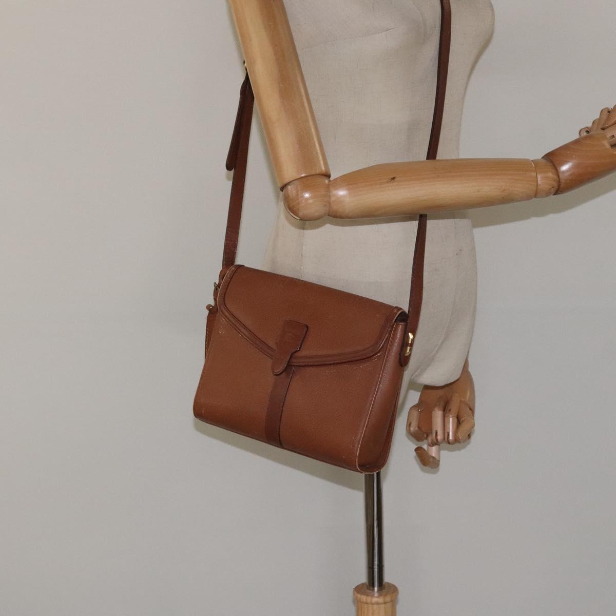 Burberrys Shoulder Bag Leather Brown Gold Auth BA1620