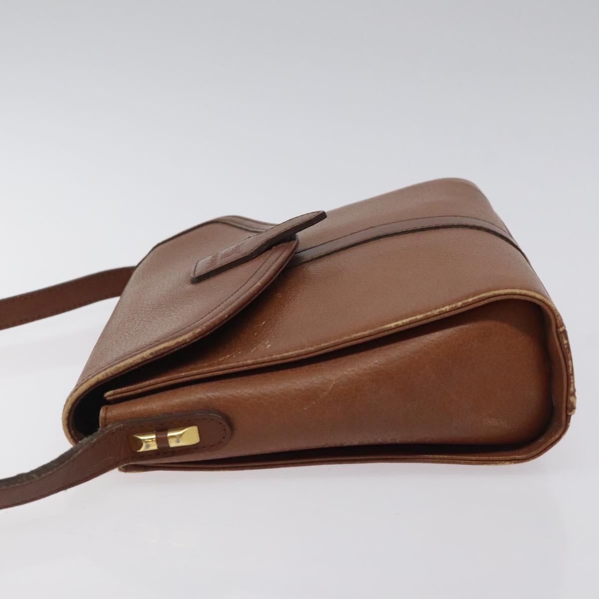 Burberrys Shoulder Bag Leather Brown Gold Auth BA1620