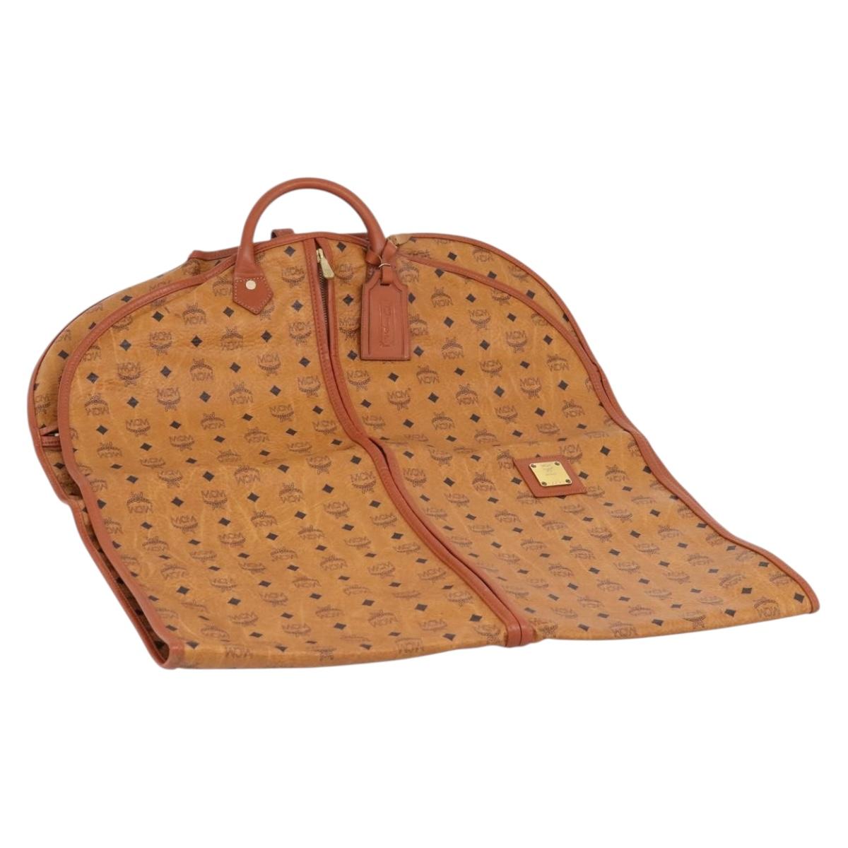 MCM Vicetos Garment Cover PVC Leather Brown Gold Tone Auth BA16200