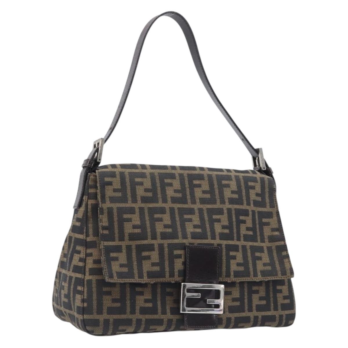 FENDI Zucca Canvas Mamma Baguette Shoulder Bag Black Silver Auth BA16202V