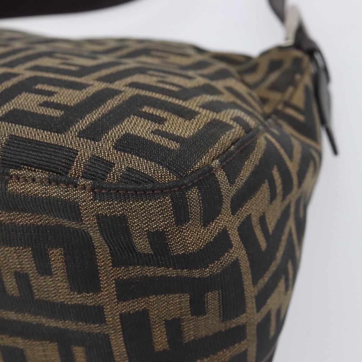 FENDI Zucca Canvas Mamma Baguette Shoulder Bag Black Silver Auth BA16202V