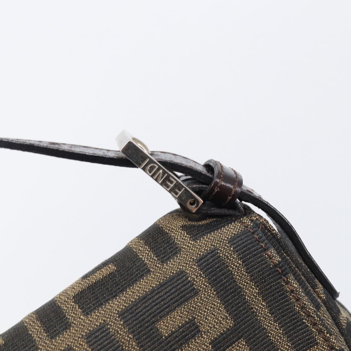 FENDI Zucca Canvas Mamma Baguette Shoulder Bag Black Silver Auth BA16202V