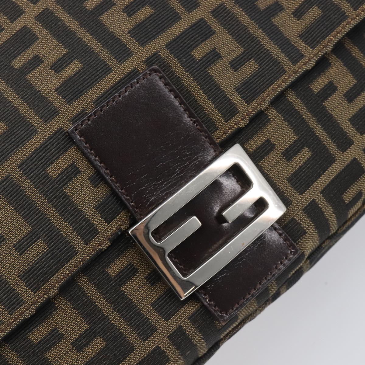 FENDI Zucca Canvas Mamma Baguette Shoulder Bag Black Silver Auth BA16202V