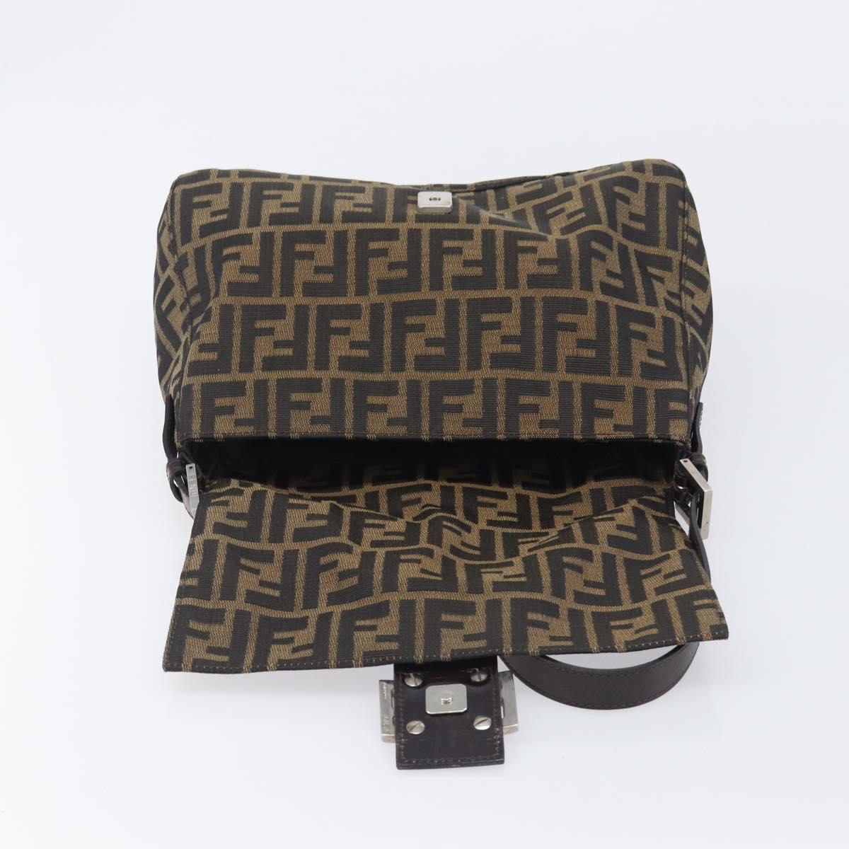 FENDI Zucca Canvas Mamma Baguette Shoulder Bag Black Silver Auth BA16202V