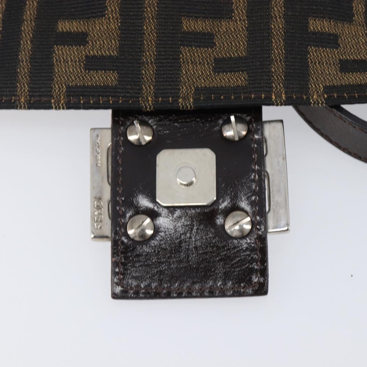 FENDI Zucca Canvas Mamma Baguette Shoulder Bag Black Silver Auth BA16202V