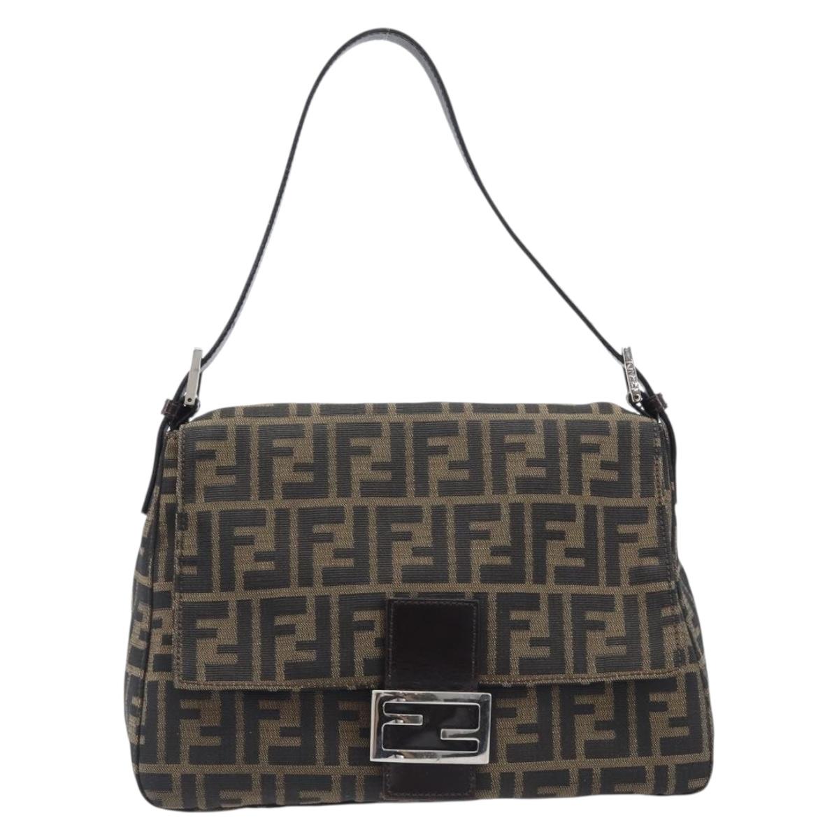FENDI Zucca Canvas Mamma Baguette Shoulder Bag Black Silver Auth BA16202V