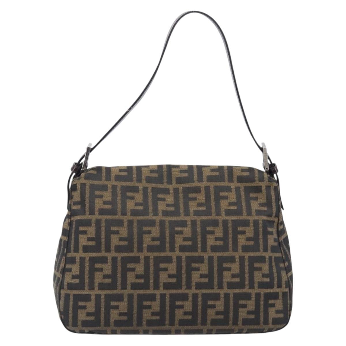 FENDI Zucca Canvas Mamma Baguette Shoulder Bag Black Silver Auth BA16202V