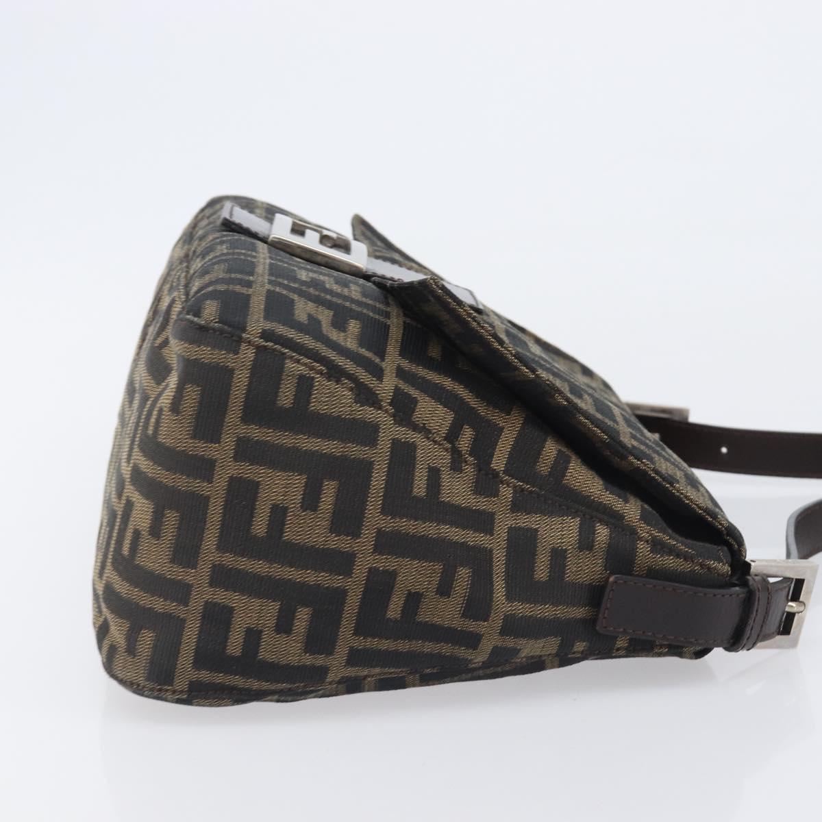FENDI Zucca Canvas Mamma Baguette Shoulder Bag Black Silver Auth BA16202V