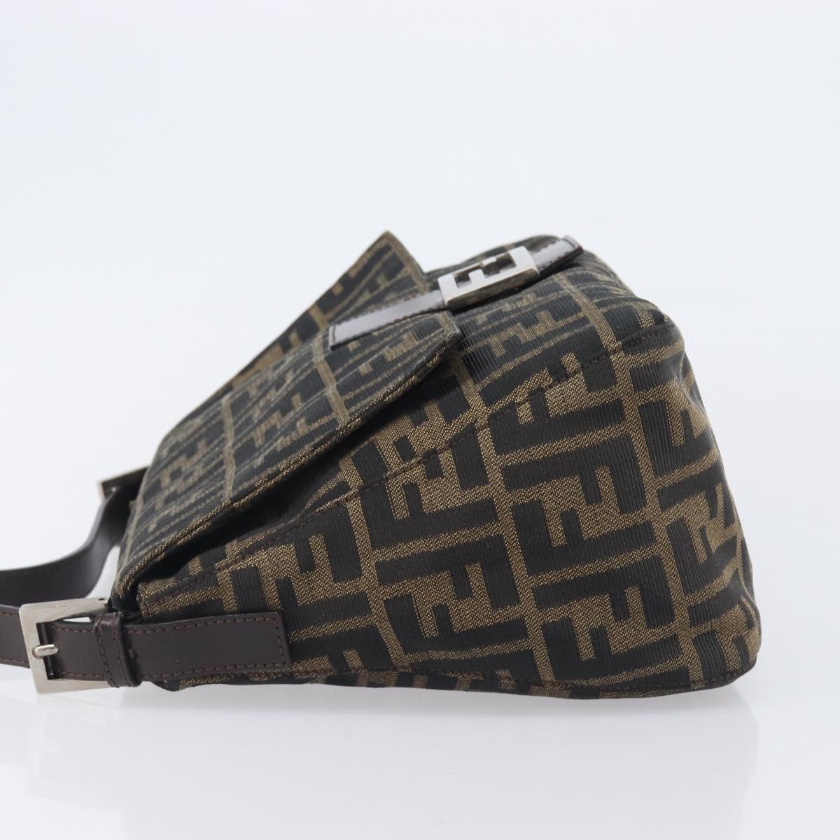 FENDI Zucca Canvas Mamma Baguette Shoulder Bag Black Silver Auth BA16202V