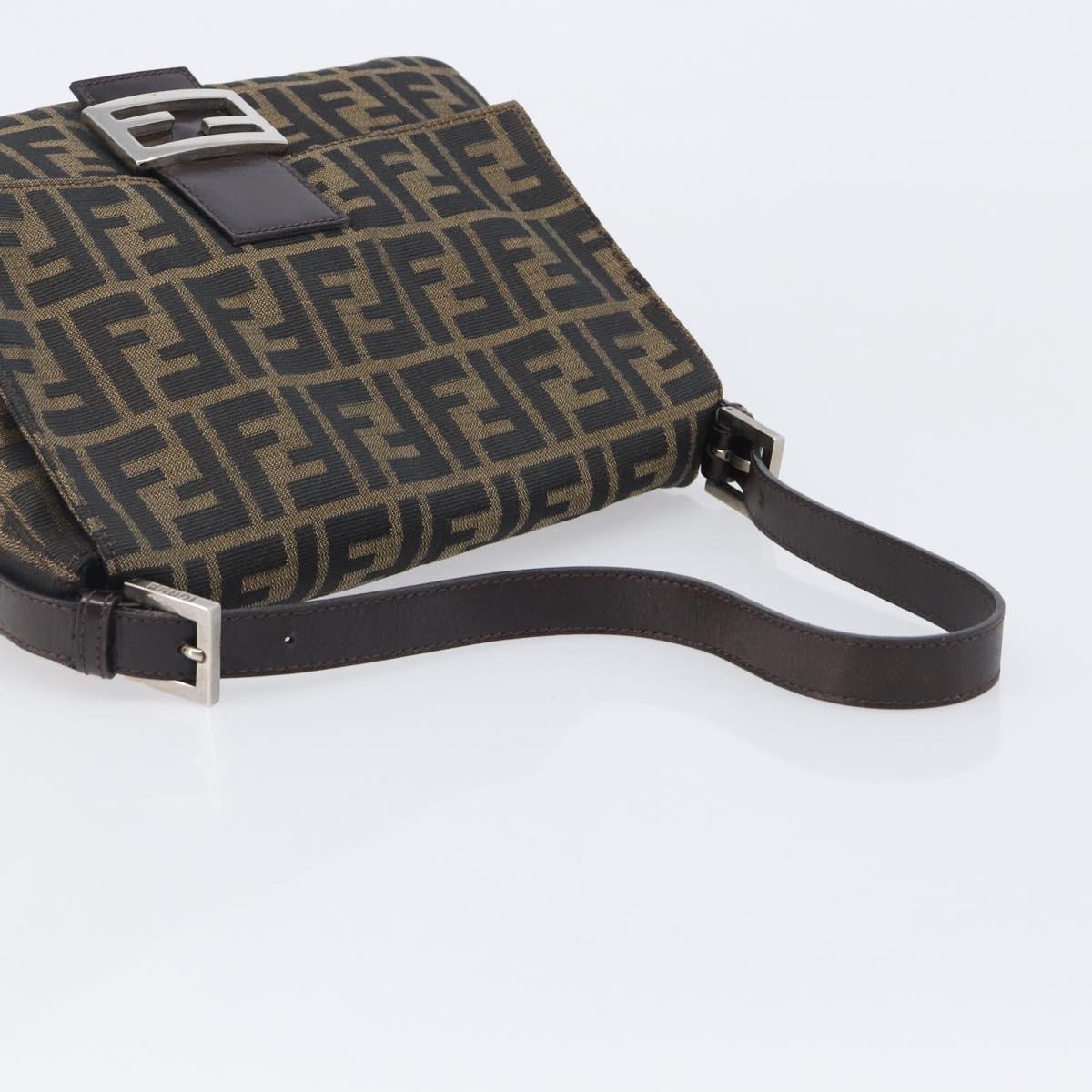 FENDI Zucca Canvas Mamma Baguette Shoulder Bag Black Silver Auth BA16202V