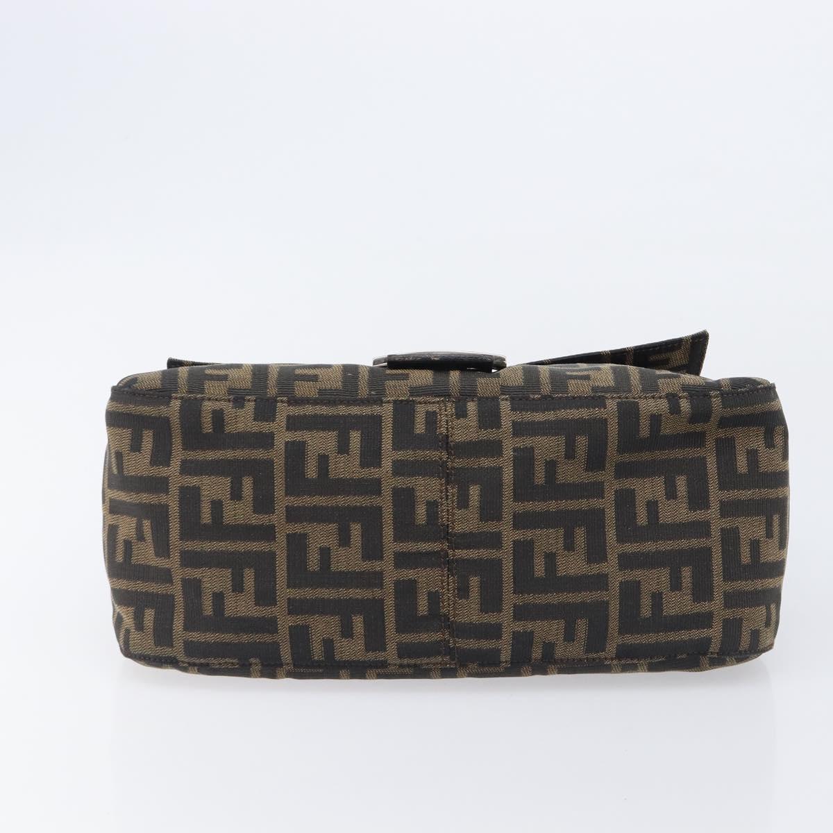 FENDI Zucca Canvas Mamma Baguette Shoulder Bag Black Silver Auth BA16202V