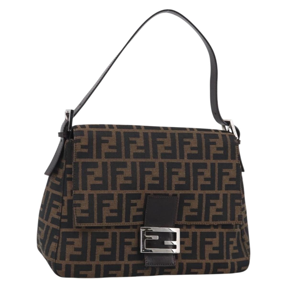FENDI Zucca Canvas Mamma Baguette Shoulder Bag Black Silver Auth BA16203V