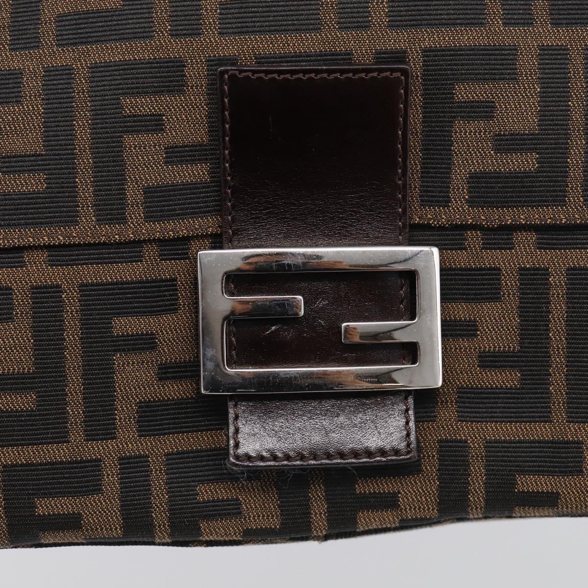 FENDI Zucca Canvas Mamma Baguette Shoulder Bag Black Silver Auth BA16203V