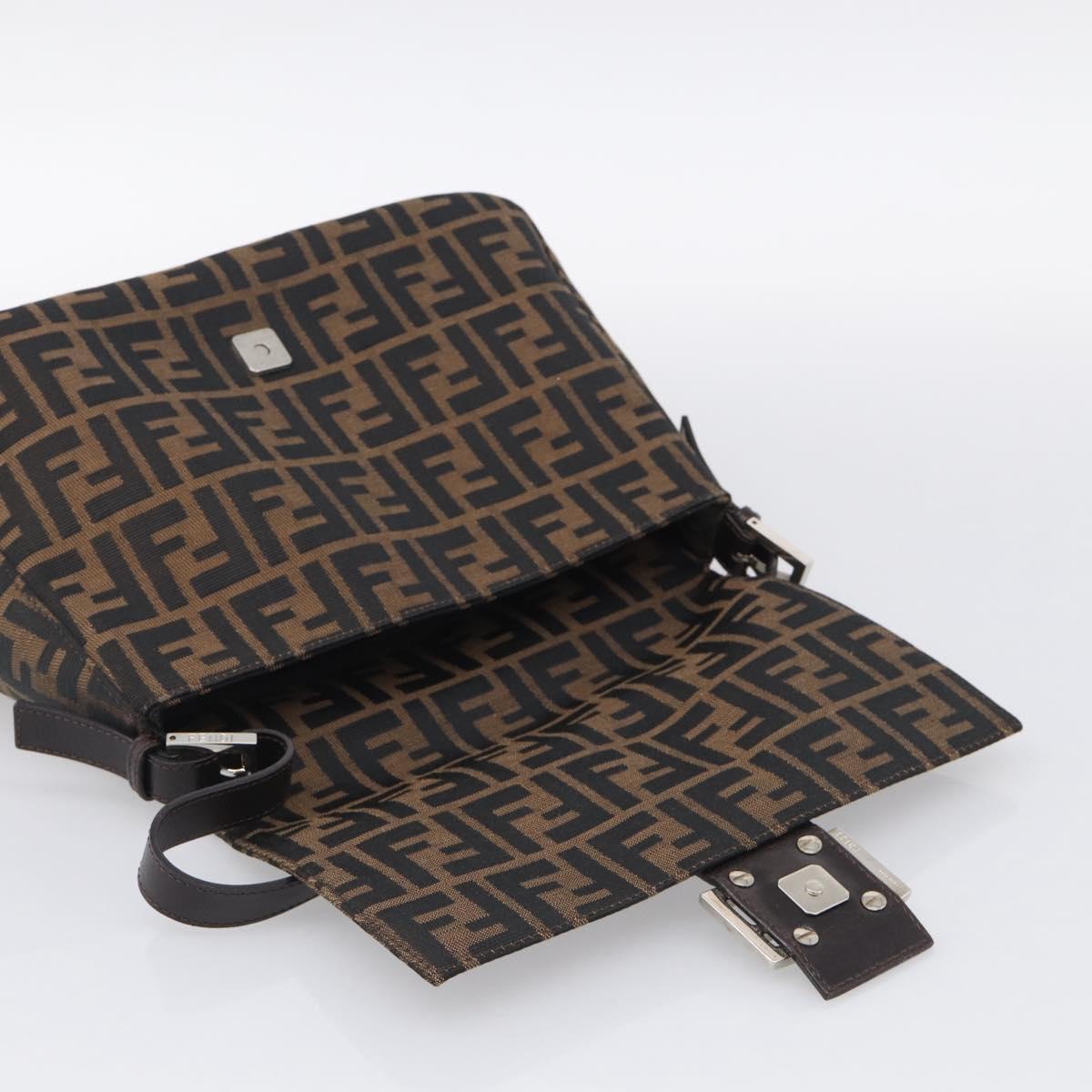 FENDI Zucca Canvas Mamma Baguette Shoulder Bag Black Silver Auth BA16203V