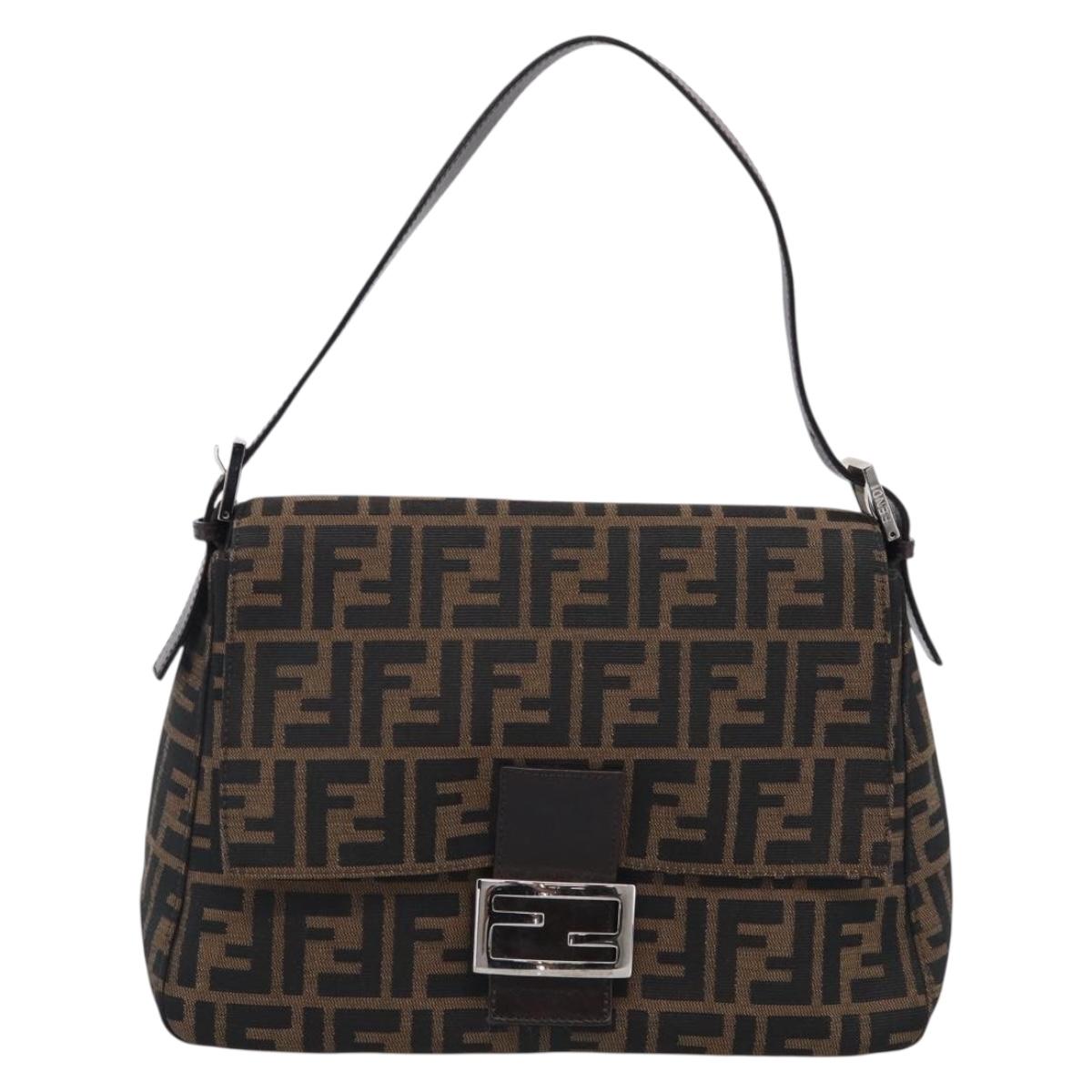FENDI Zucca Canvas Mamma Baguette Shoulder Bag Black Silver Auth BA16203V