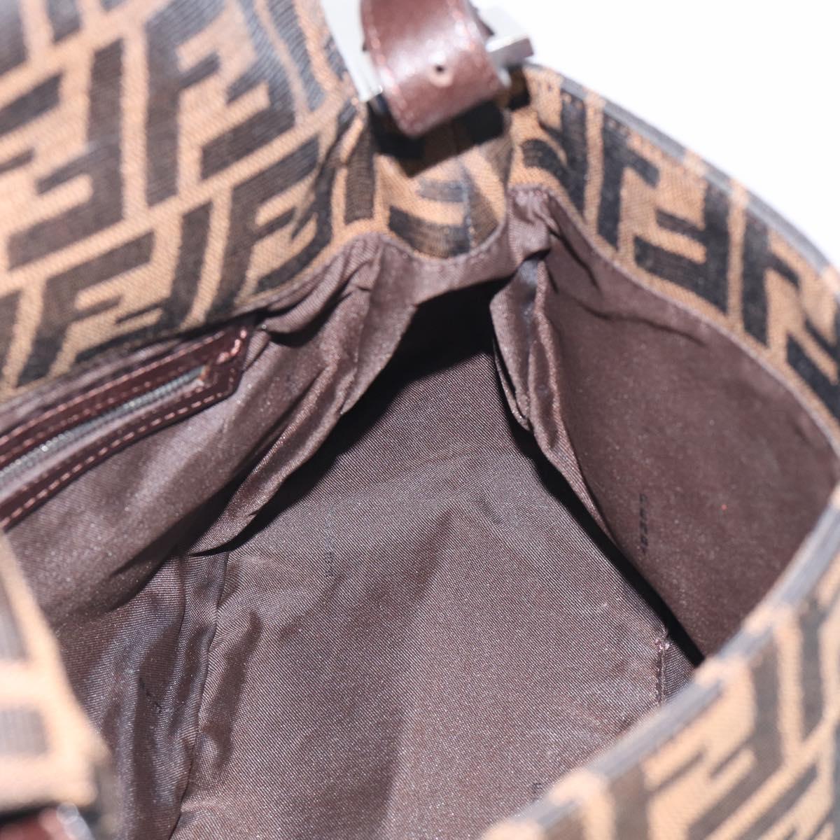 FENDI Zucca Canvas Mamma Baguette Shoulder Bag Black Silver Auth BA16203V