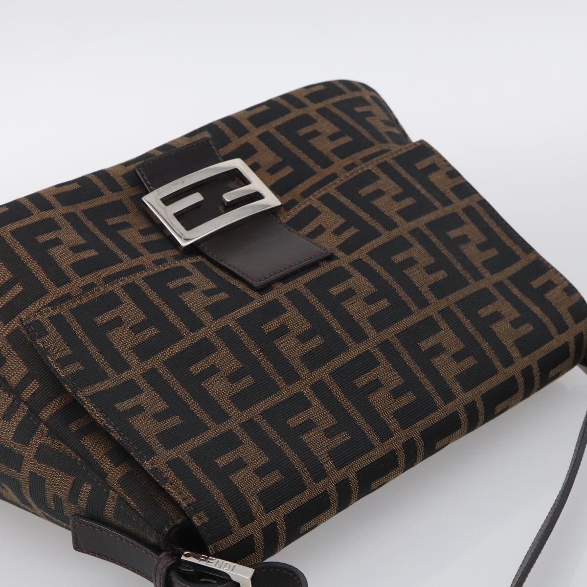 FENDI Zucca Canvas Mamma Baguette Shoulder Bag Black Silver Auth BA16203V