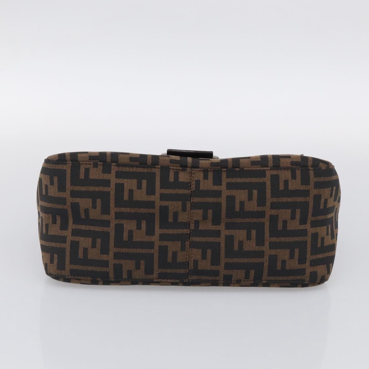 FENDI Zucca Canvas Mamma Baguette Shoulder Bag Black Silver Auth BA16203V