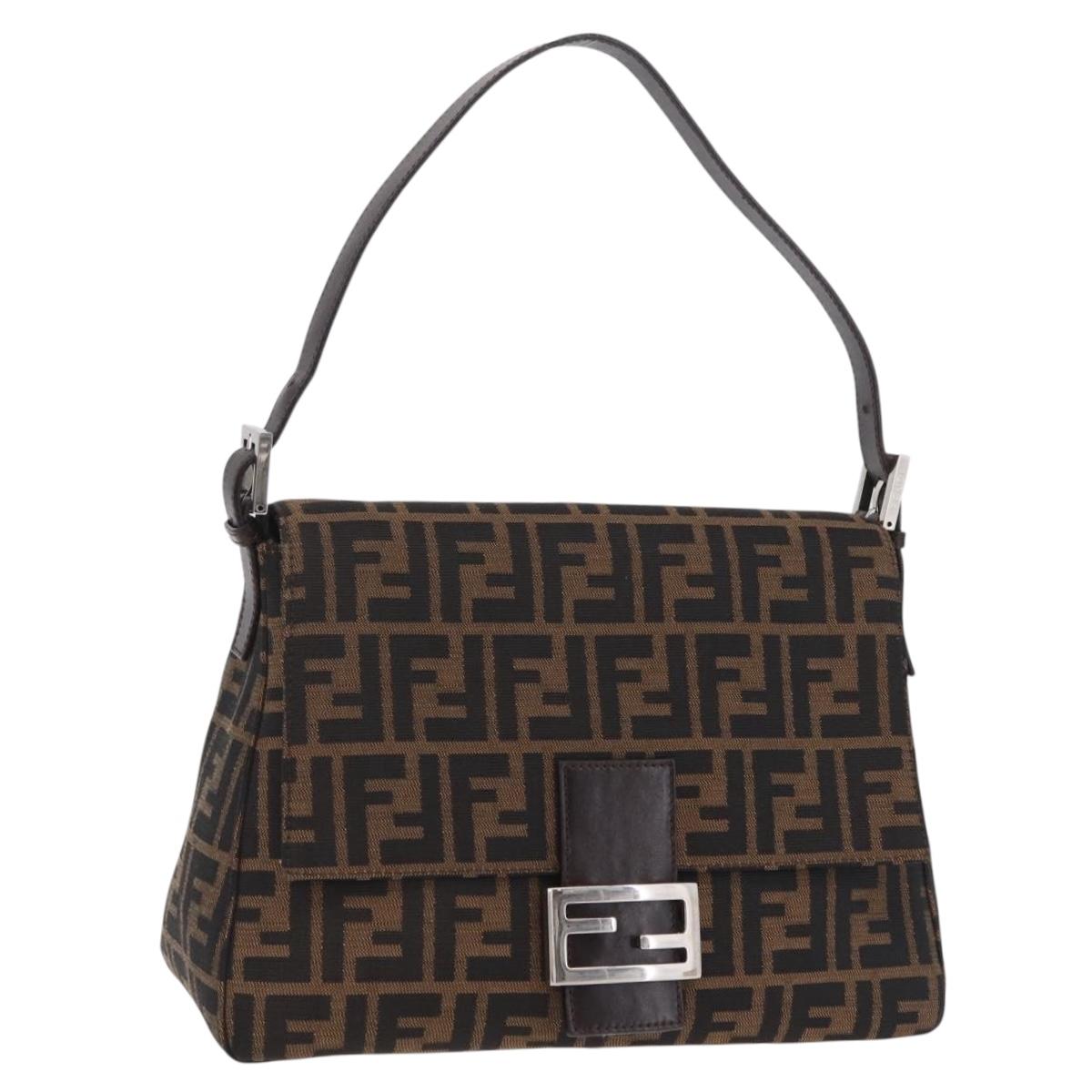 FENDI Zucca Canvas Mamma Baguette Shoulder Bag Black Silver Auth BA16204V