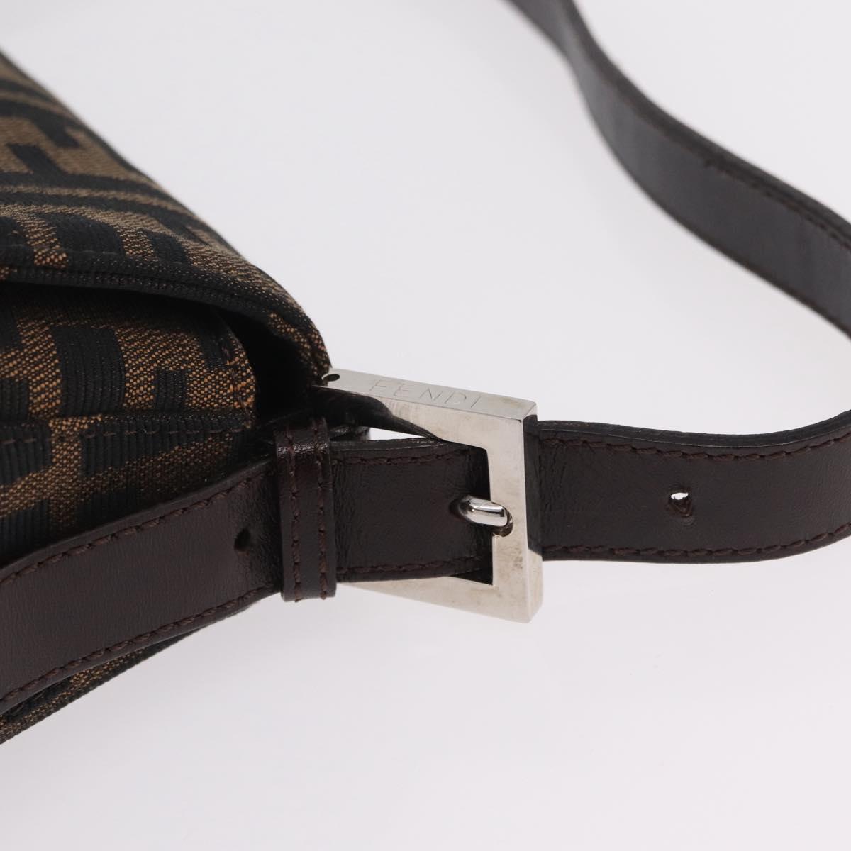 FENDI Zucca Canvas Mamma Baguette Shoulder Bag Black Silver Auth BA16204V