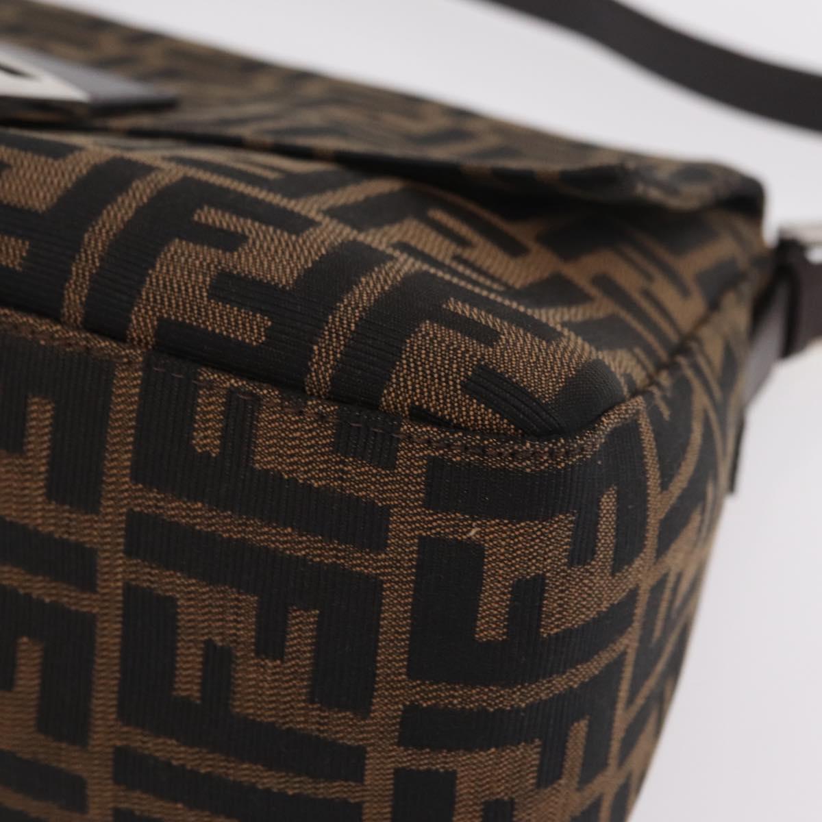 FENDI Zucca Canvas Mamma Baguette Shoulder Bag Black Silver Auth BA16204V