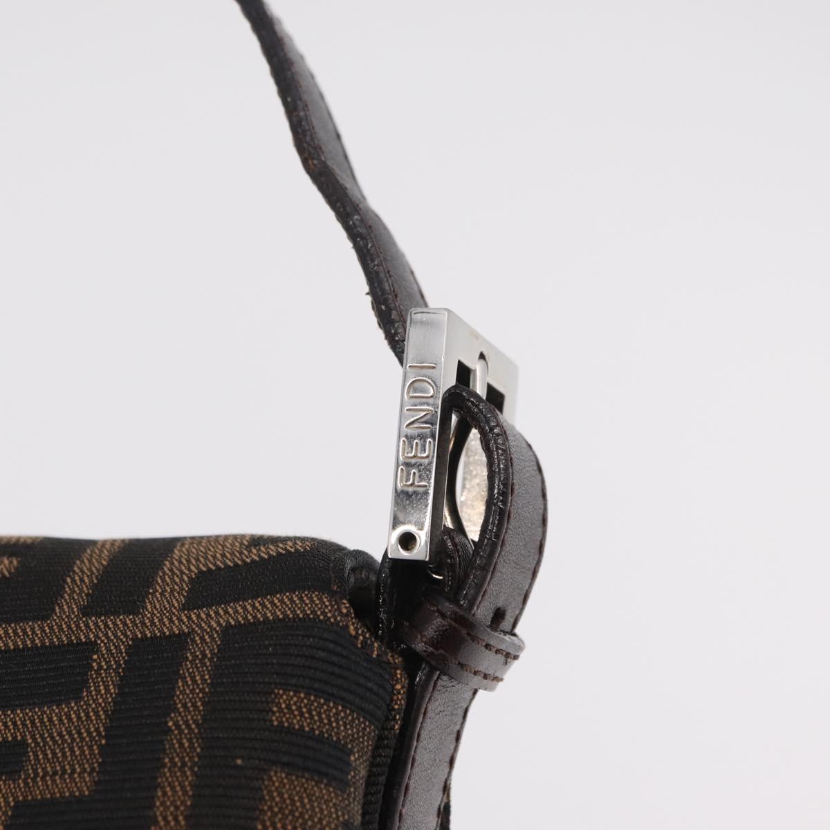 FENDI Zucca Canvas Mamma Baguette Shoulder Bag Black Silver Auth BA16204V