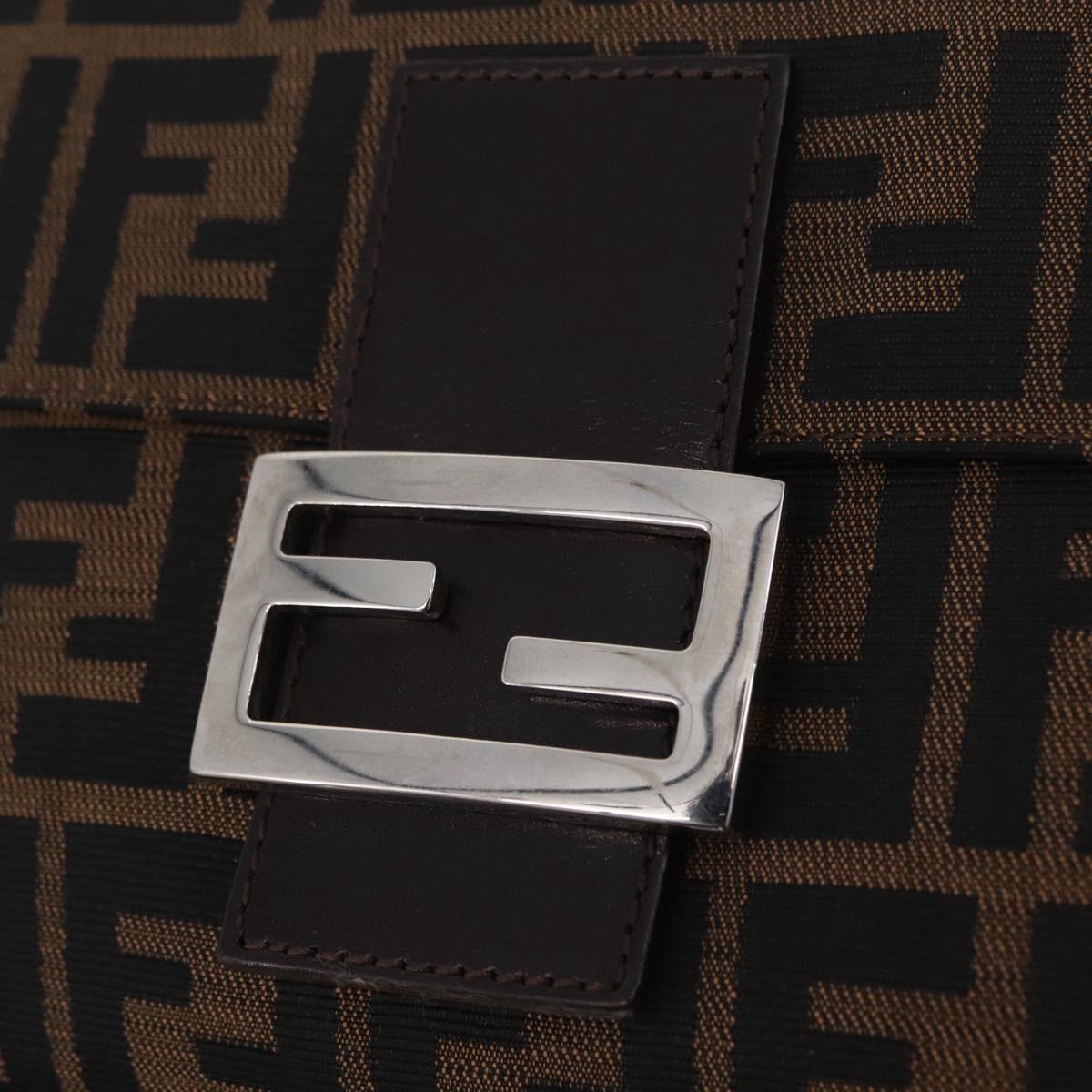 FENDI Zucca Canvas Mamma Baguette Shoulder Bag Black Silver Auth BA16204V