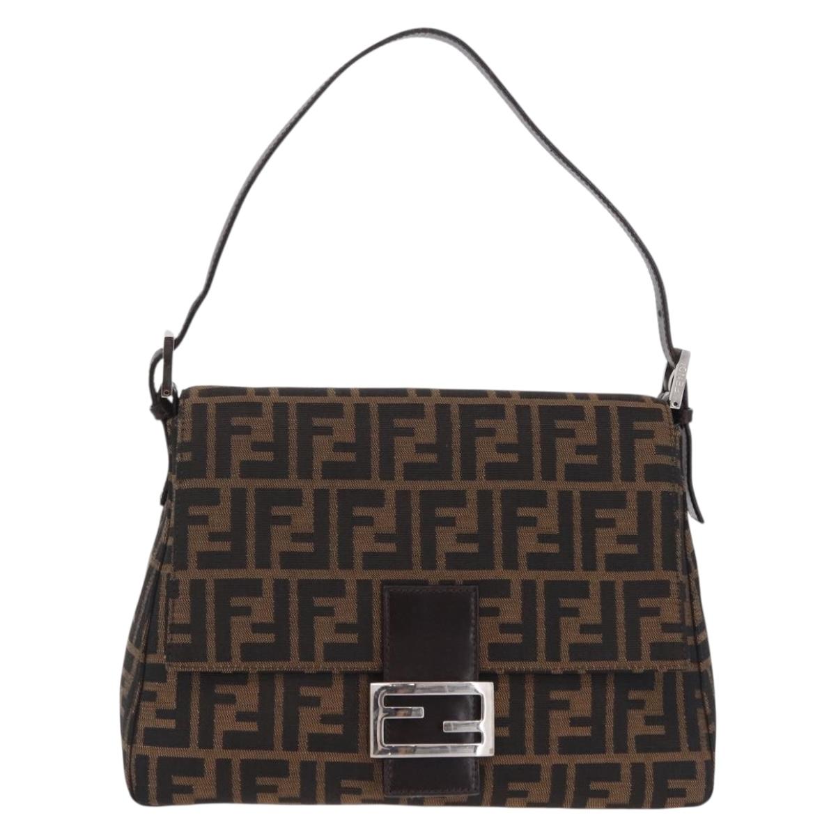 FENDI Zucca Canvas Mamma Baguette Shoulder Bag Black Silver Auth BA16204V
