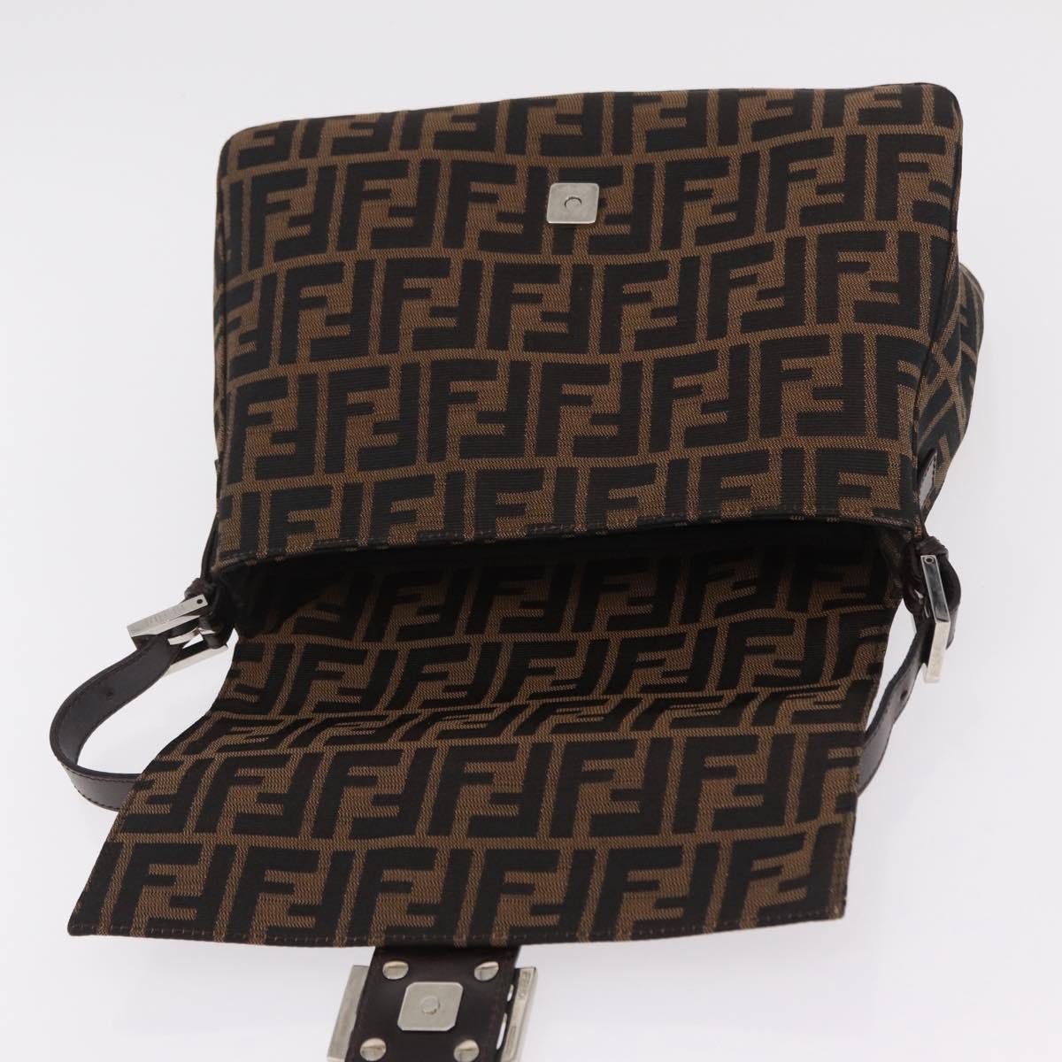 FENDI Zucca Canvas Mamma Baguette Shoulder Bag Black Silver Auth BA16204V
