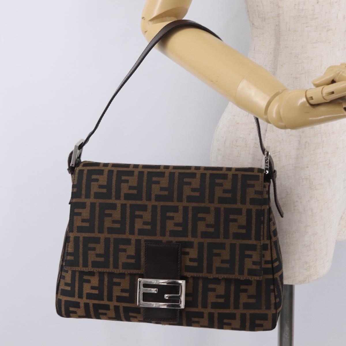 FENDI Zucca Canvas Mamma Baguette Shoulder Bag Black Silver Auth BA16204V