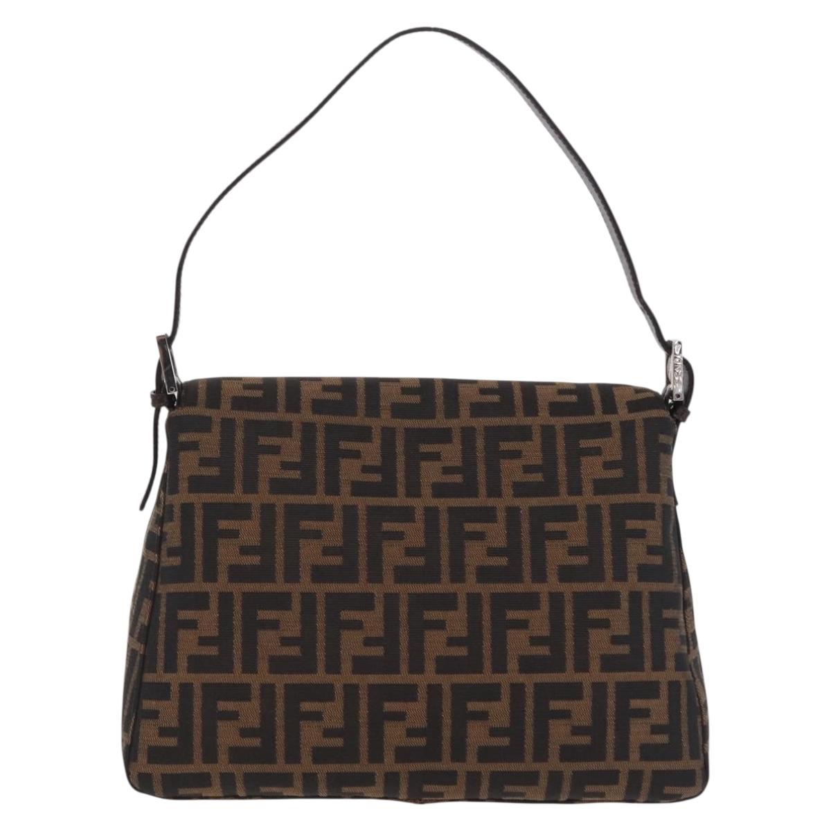 FENDI Zucca Canvas Mamma Baguette Shoulder Bag Black Silver Auth BA16204V