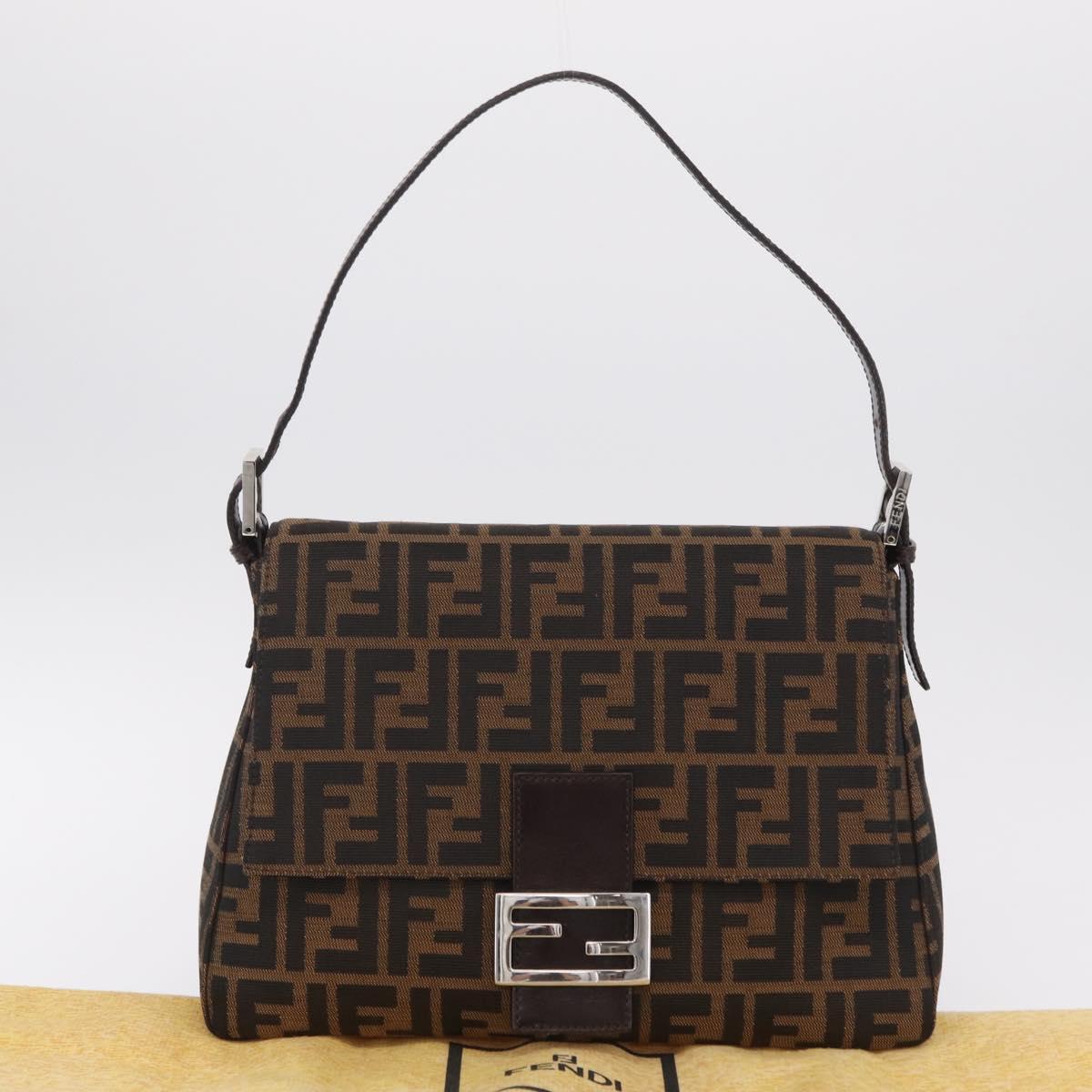 FENDI Zucca Canvas Mamma Baguette Shoulder Bag Black Silver Auth BA16204V