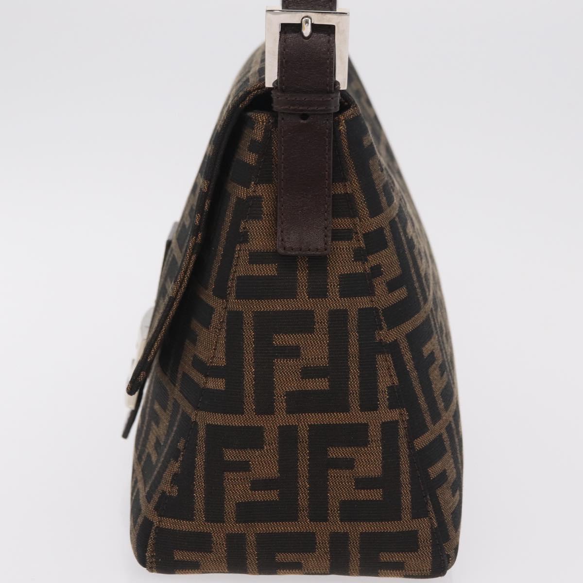 FENDI Zucca Canvas Mamma Baguette Shoulder Bag Black Silver Auth BA16204V