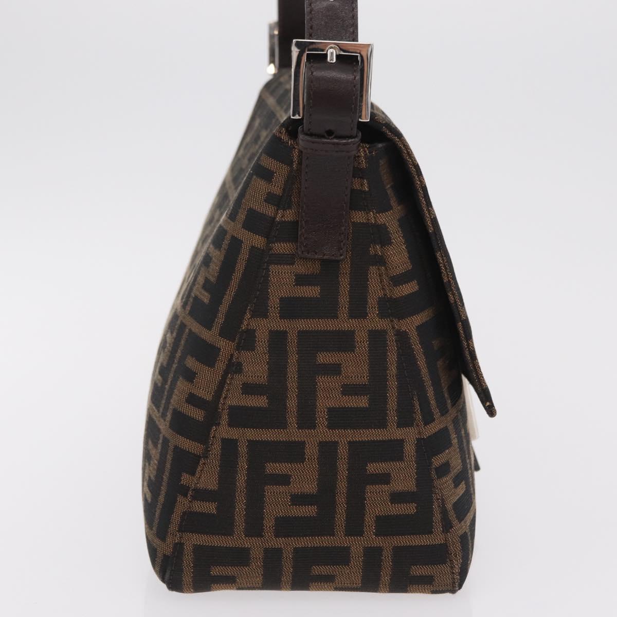 FENDI Zucca Canvas Mamma Baguette Shoulder Bag Black Silver Auth BA16204V