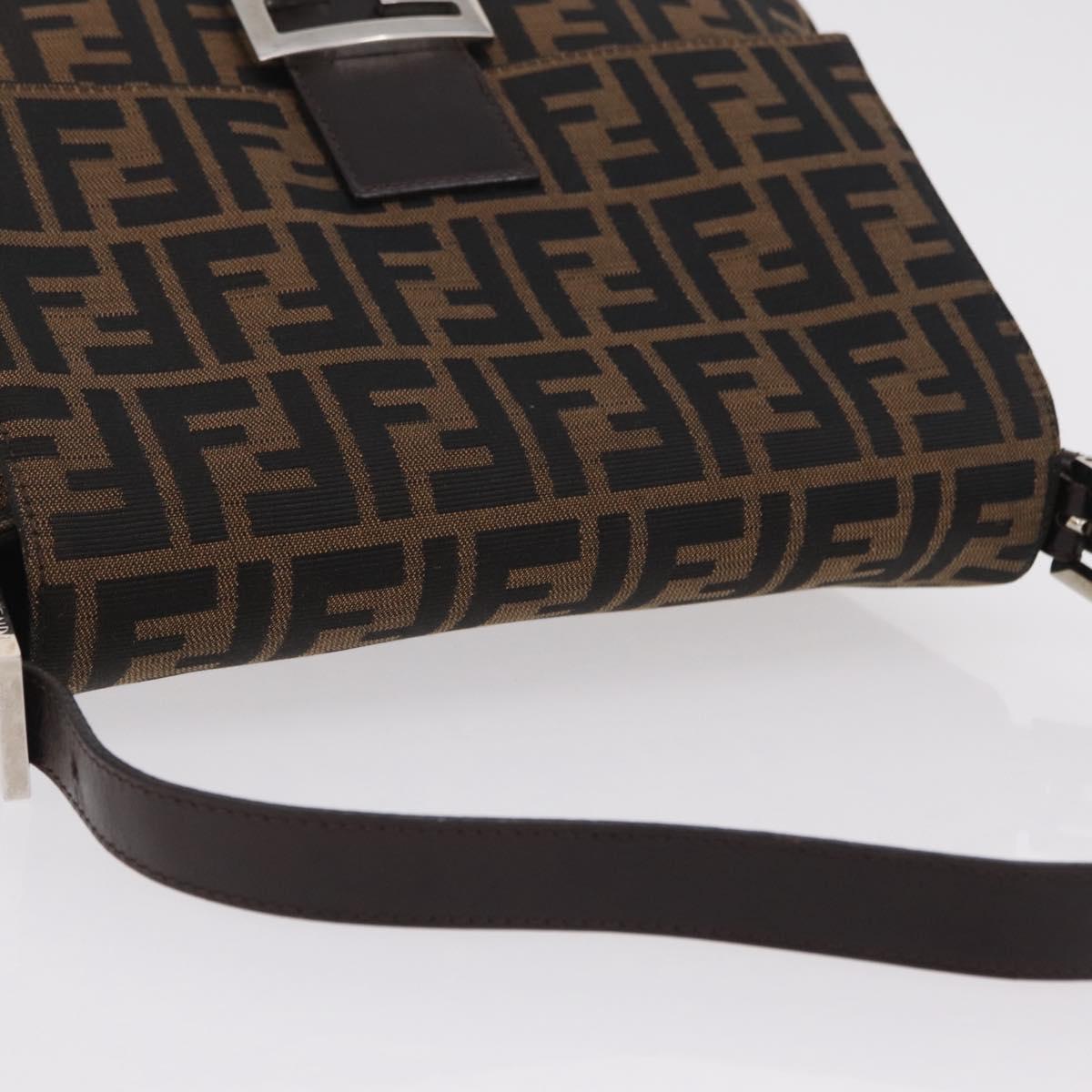 FENDI Zucca Canvas Mamma Baguette Shoulder Bag Black Silver Auth BA16204V