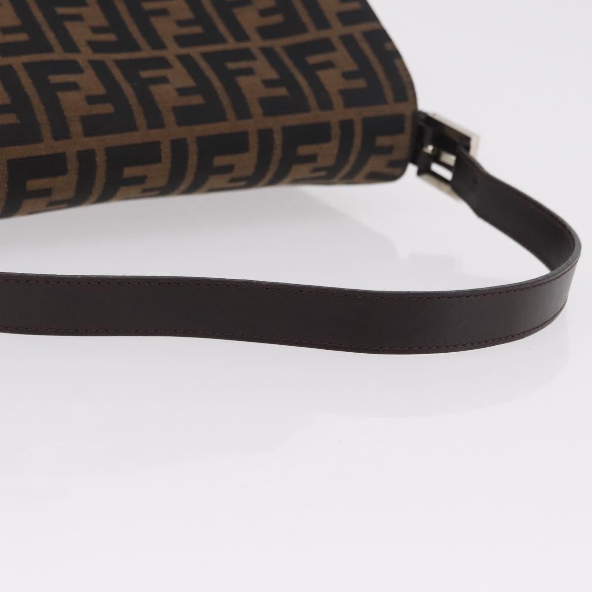 FENDI Zucca Canvas Mamma Baguette Shoulder Bag Black Silver Auth BA16204V