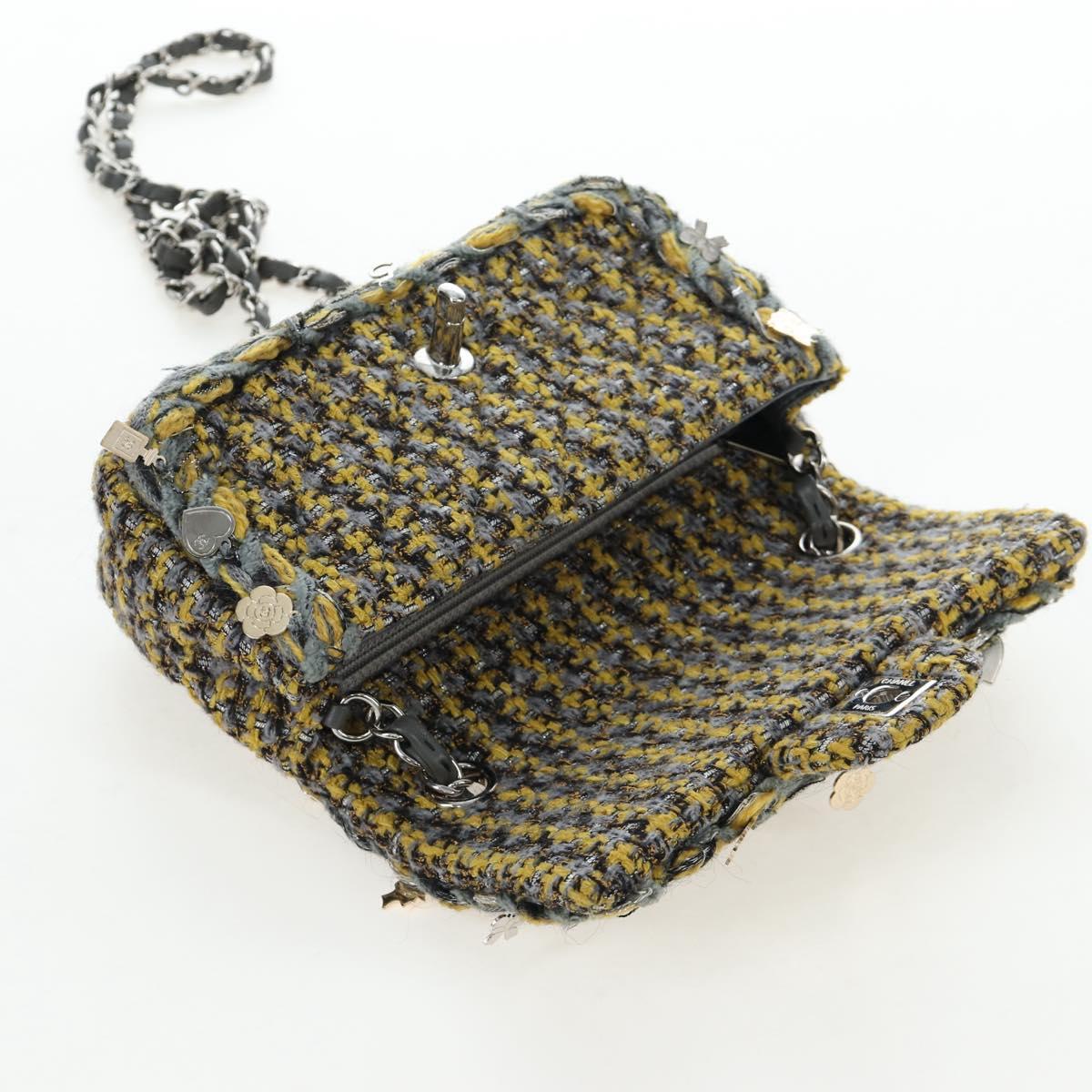 CHANEL Chanel 19 Chain Shoulder Bag Tweed Yellow Silver CC Auth BA16207SM