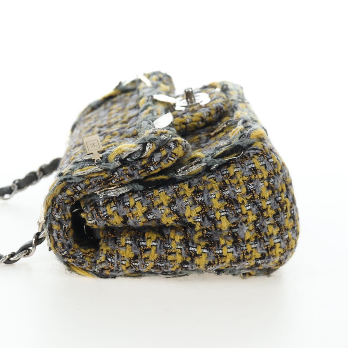 CHANEL Chanel 19 Chain Shoulder Bag Tweed Yellow Silver CC Auth BA16207SM