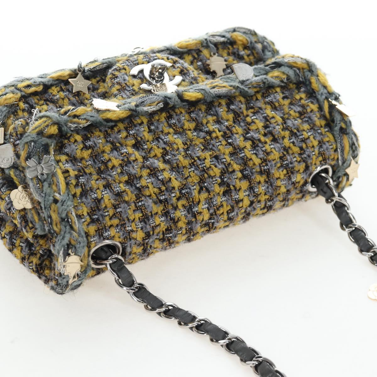 CHANEL Chanel 19 Chain Shoulder Bag Tweed Yellow Silver CC Auth BA16207SM