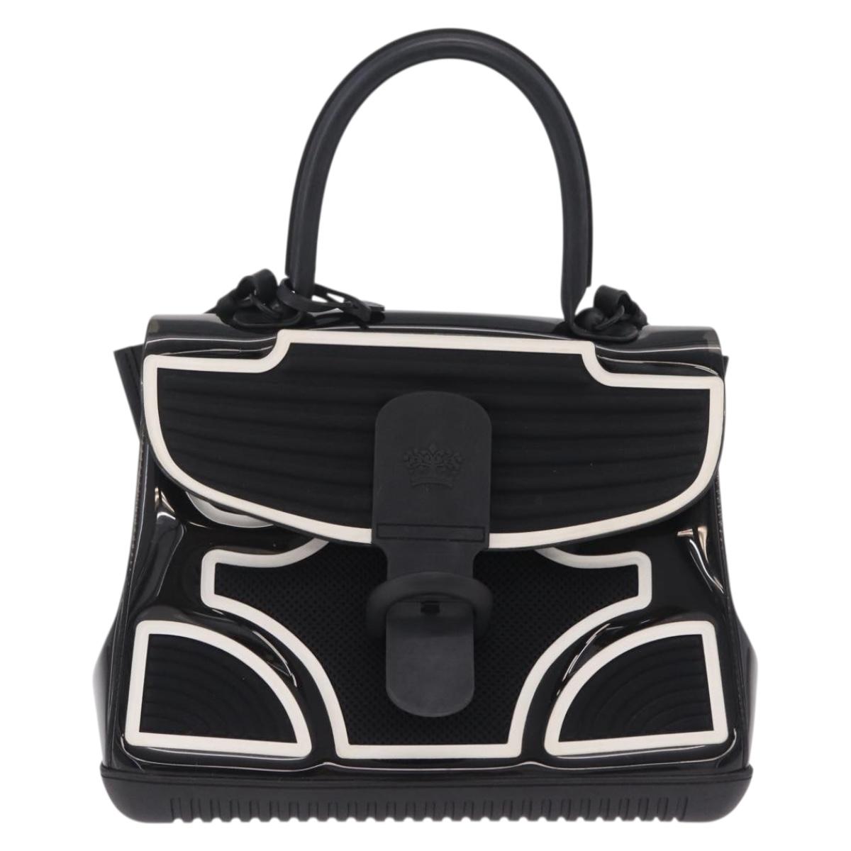 DELVAUX Brillon MM Champion Hand Bag Vinyl 2way Black White Auth BA16209V