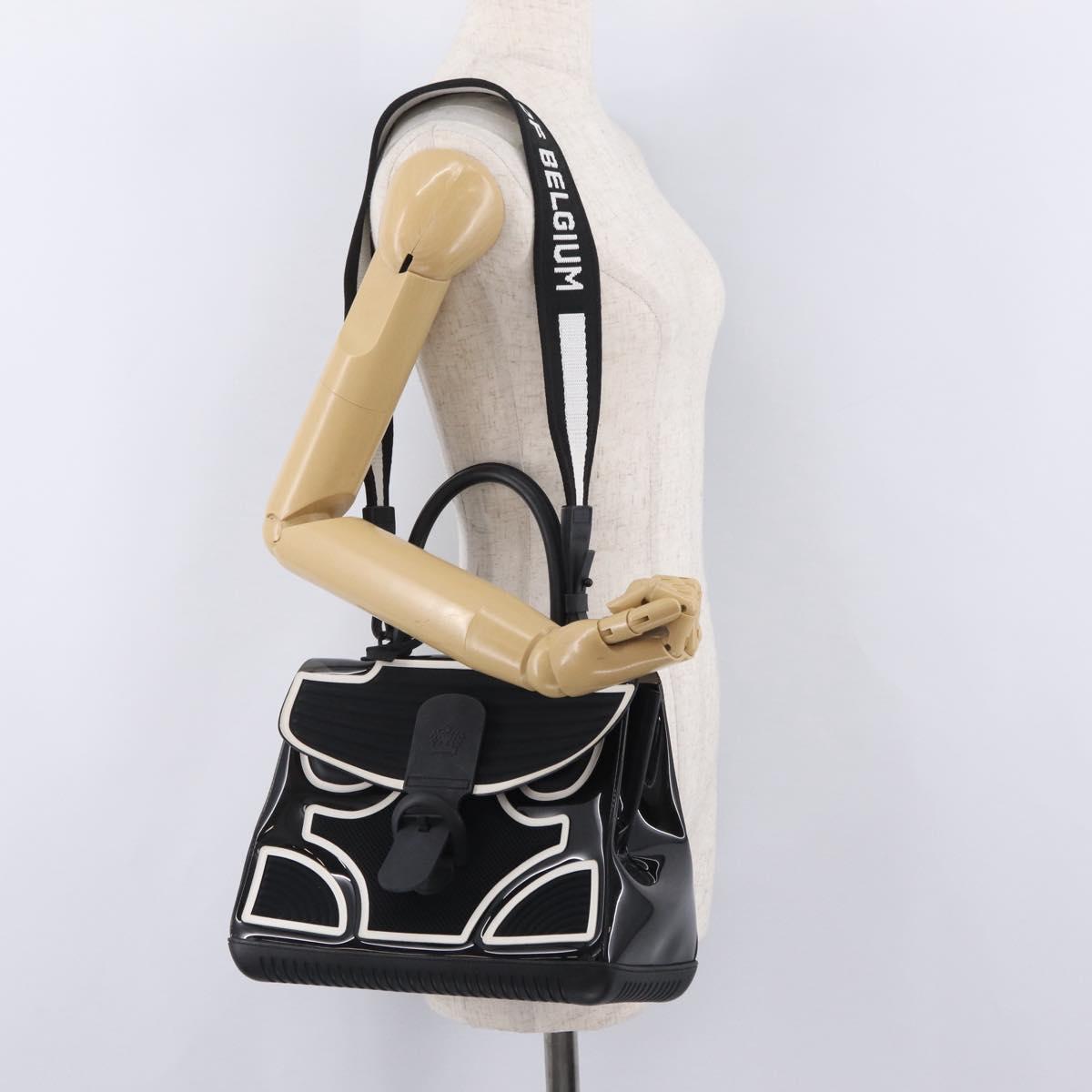 DELVAUX Brillon MM Champion Hand Bag Vinyl 2way Black White Auth BA16209V