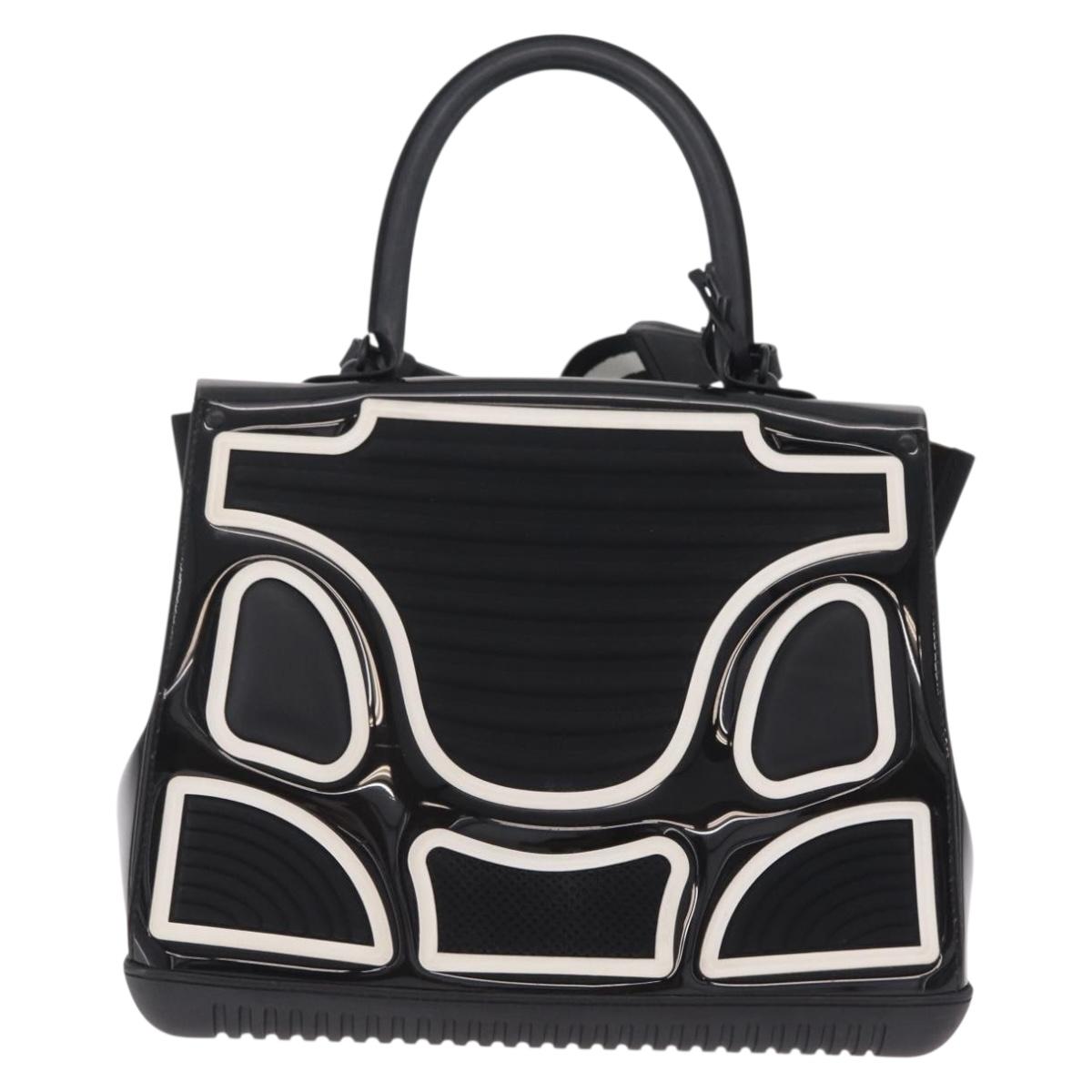 DELVAUX Brillon MM Champion Hand Bag Vinyl 2way Black White Auth BA16209V