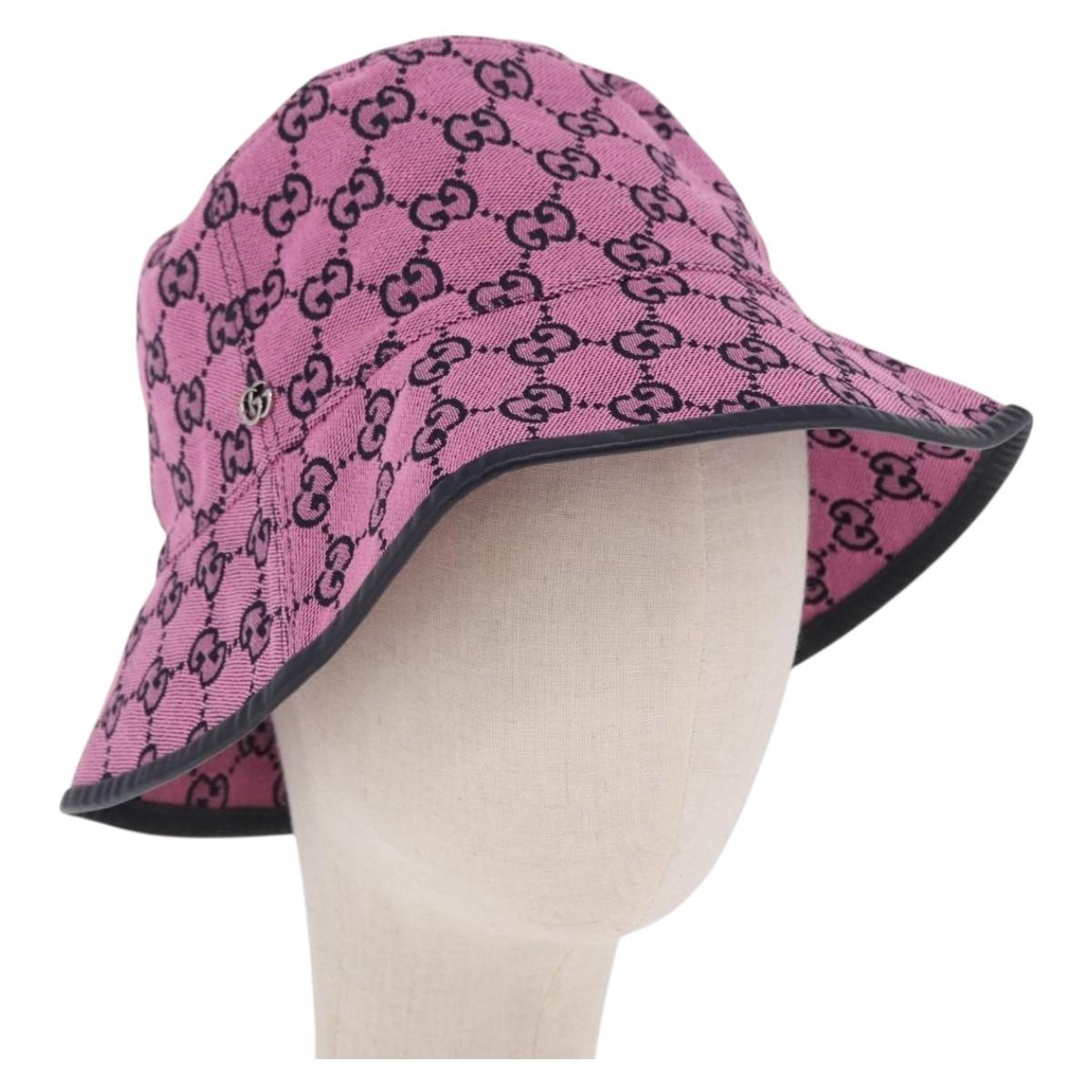 GUCCI GG Canvas Bucket Hat Pink Silver 656573 Auth BA16212V