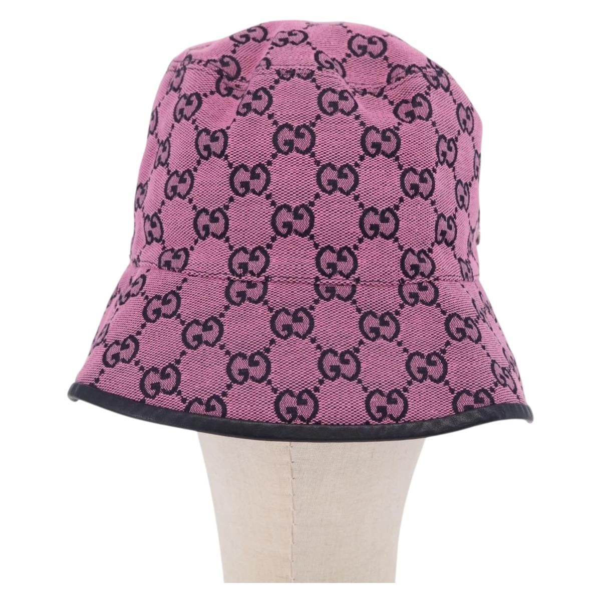 GUCCI GG Canvas Bucket Hat Pink Silver 656573 Auth BA16212V
