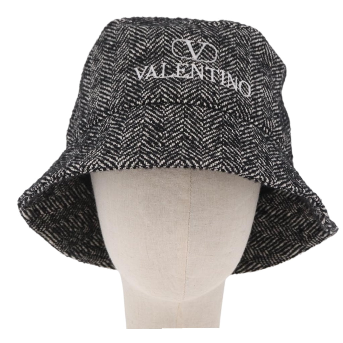 Valentino Bucket Hat Wool Black White Auth BA16214V